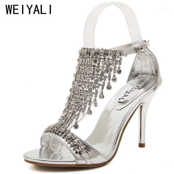 

dress shoes glitter crystal sandals women gold silver heels 2021 stiletto ladies wedding sapato feminino1, Black