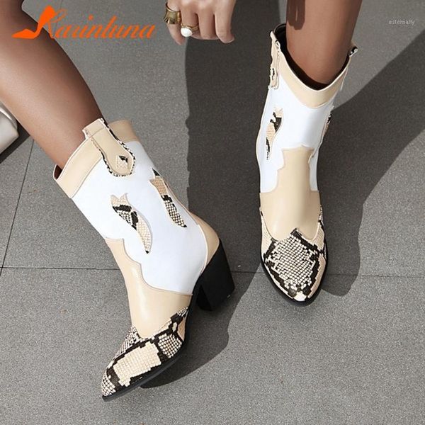 

boots karin women's fashionable shoes arrivals snake pattern pointed toe slip-on chunky heels mixed color western boots1, Black