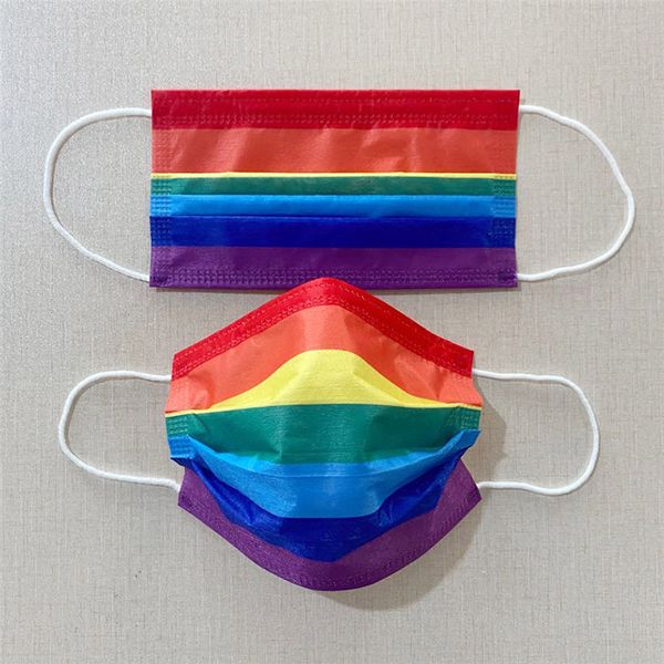 Regenbogen-Einweg-Gesichtsmaske, staubdicht, rauchfest, atmungsaktiv, 3-lagige Schutzmasken, modische, nicht gewebte, farbige Mundmasken, kostenloser Versand