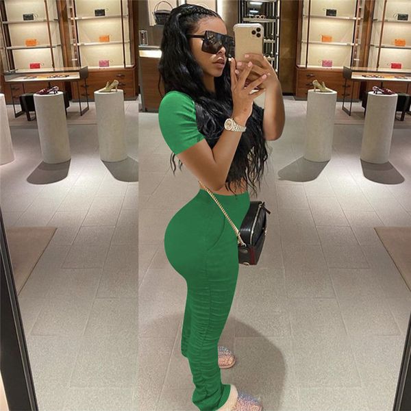 

tsuretobe 2 piece set women crop and stacked pants summer clothes streetwear matching sets short sleeve club outfits female lj201126, White