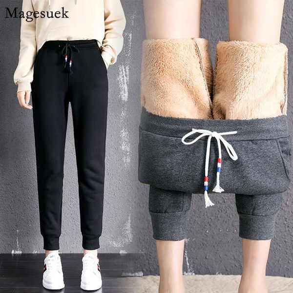 

plus size winter pants women thick lambskin cashmere high waist winter trousers women warm loose casual harem pants 116991, Black;white