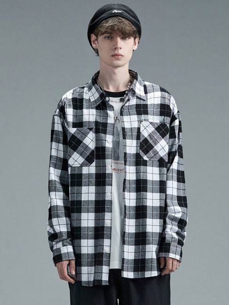 

men plaid & letter graphic shirt d6dp#, White;black
