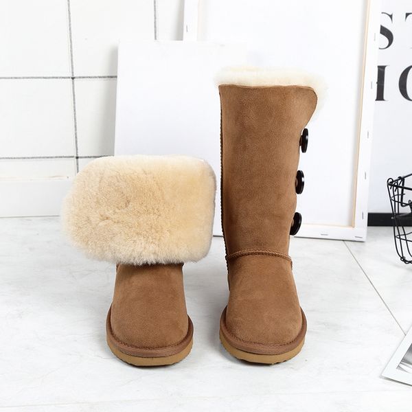 

nova chegada femininas 2020 couro clssico genuno pele carneiro mulher de neve inverno sapatos quentes botas, Black