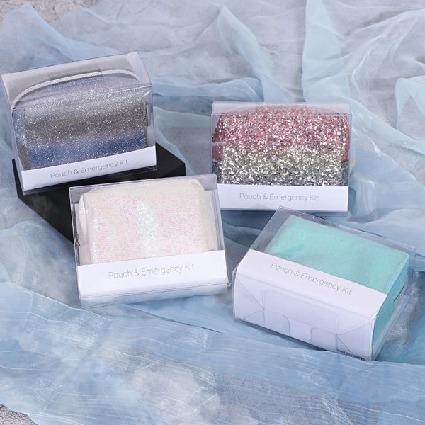 

glitter cosmetic bag portable makeup bag pu leather zippered travel toiletry pouch for vacation bathroom organizing