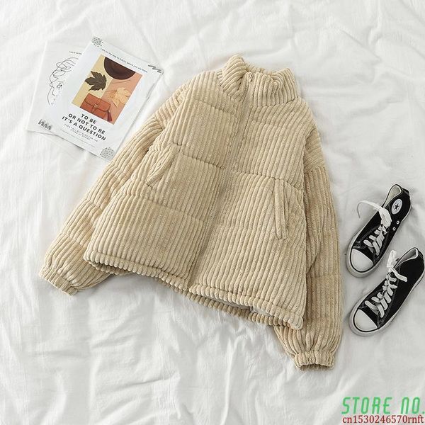 

2020 winter cotton corduroy coat thicken warm hip-hop jacket female warm outwear womens parka manteau femme1, Black