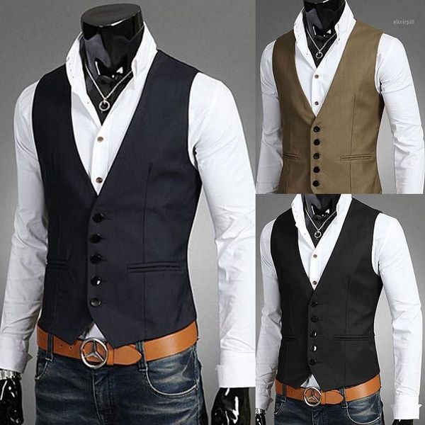 

2020 new dress vests for men slims fit mens suit vest male waistcoat gilet homme casual sleeveless formal business jacket vests1, Black;white