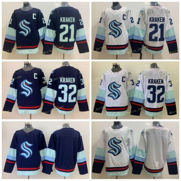 

seattle kraken 32th new team 32 kraken 21 kraken home blue road white hockey jersey blank in stock fast shipping, Black;red