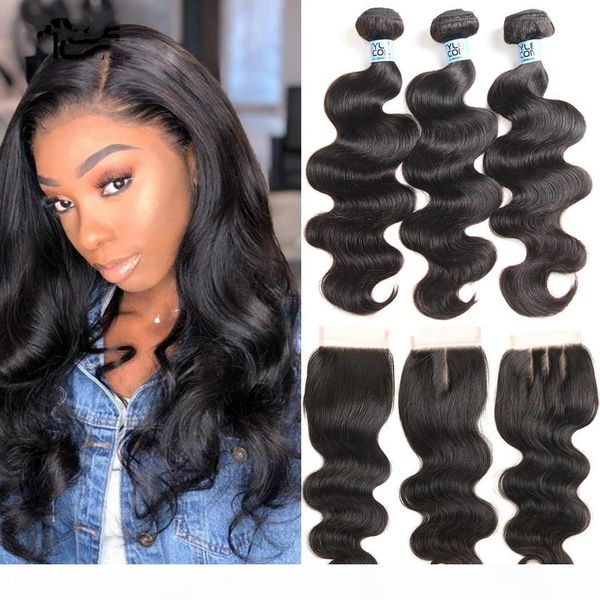 

human hair bundles with closure lace closure remy brazilian hair body wave 3 4 bundles with closure 30inches extension, Black