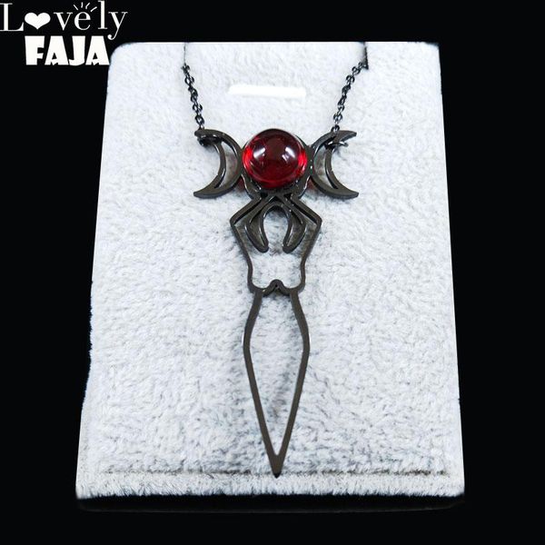 

pendant necklaces 2021 fashion witchcraft goddess of the moon stainlessÂ steel chain necklace for women black color jewelry joyas n433s03, Silver