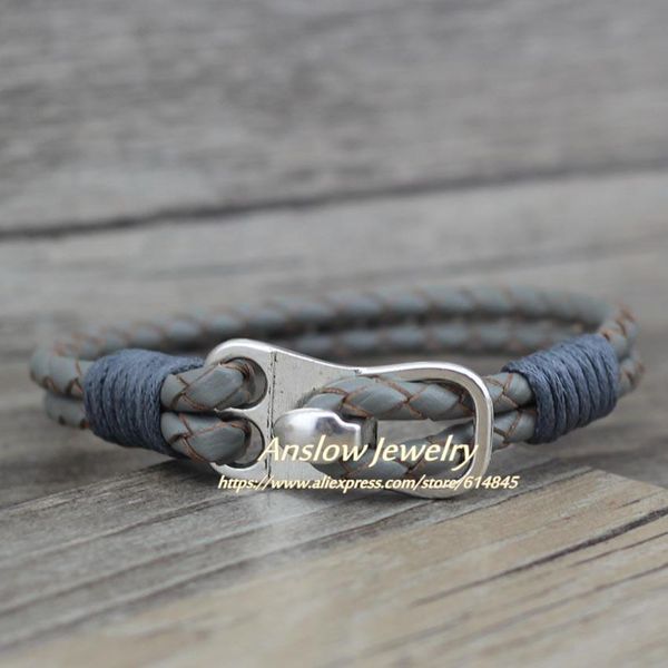 

anslow personified design высокое качество handmade diy wrap веревка натуральный кожаный браслет для мужчин женские летние ювелирные изделия, Golden;silver