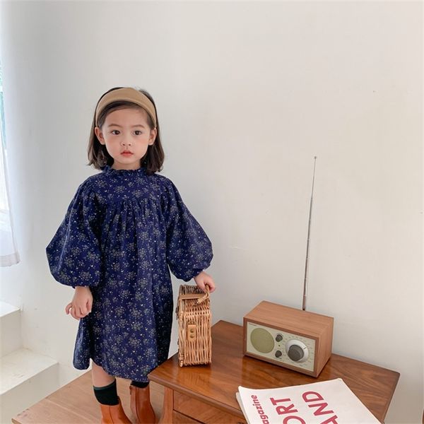 

korean style autumn fashion girls puff sleeve floral long style dress soft cotton loose fashion princess dress 201203, Red;yellow