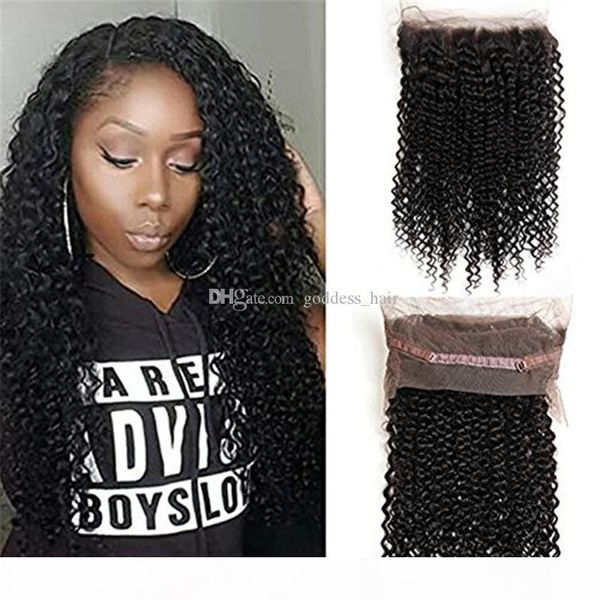 

kinky curly pre plucked 360 lace frontal natural hair line malaysian virgin human hair 360 lace band frontal closure, Black;brown