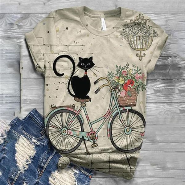 

vintage shirts women blouses 2020 plus size women short sleeve 3d cat printed o neck shirt blouse camisas mujer, White