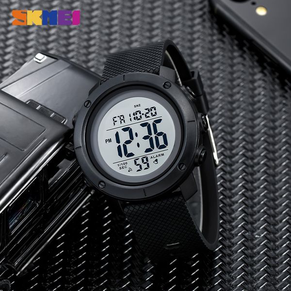 

skmei sport mens digital watch led light 12/24 hour electronic wrist watch 50m waterproof week alarm clock watches male reloj, Silver