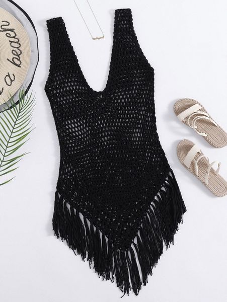 

knitted fringe hem cover up w9wm#, White;black
