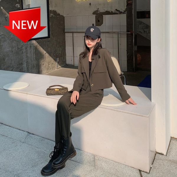 

suit one button bomber blazer jacket+high waist harem pants 2020 vintage 2 piece set pants suit streetwear autumn womens blazer, White