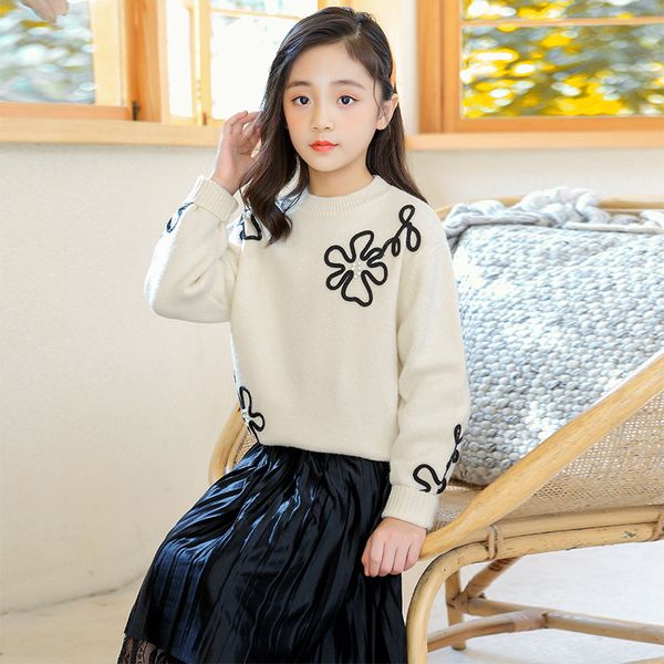 

kids designer clothes girls bottom coat autumn and winter new beige thickened round neck solid color pullover long sleeve sweater, Blue