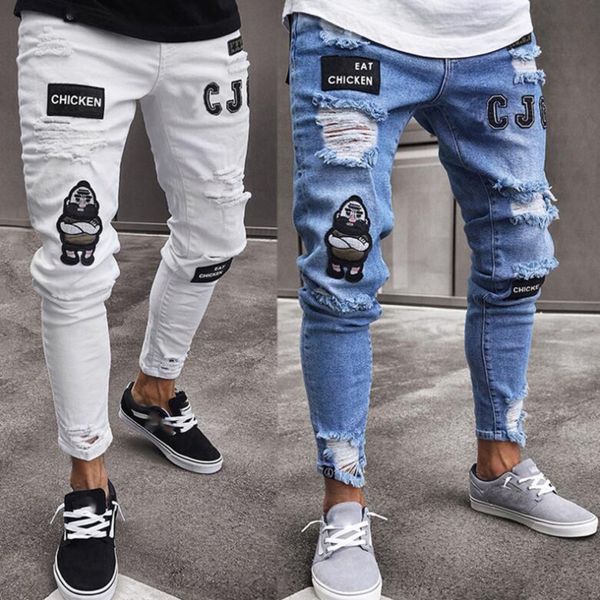 2021 Вышивка мужская дыра джинсы мужские синие хип-хоп тонкие джинсы мужские модные платья S-3XL