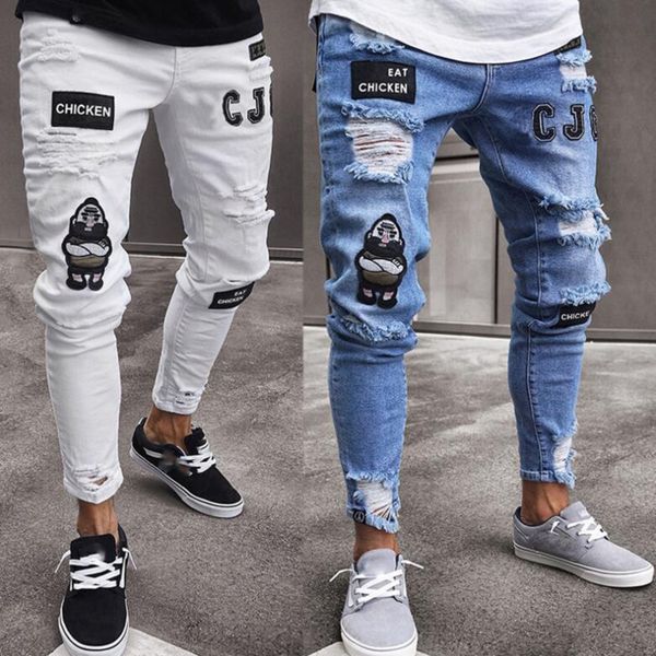 

2021 embroidery men's hole jeans mens blue hip-hop slim jean men fashion dresses s-3xl