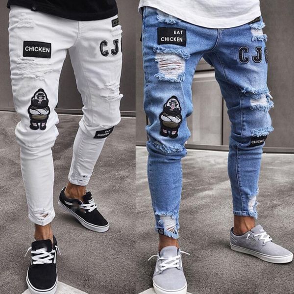 2021 Bordado Masculino Masculino Jeans Mens Blue Hip-Hop Slim Jean Men Moda Vestidos S-3XL