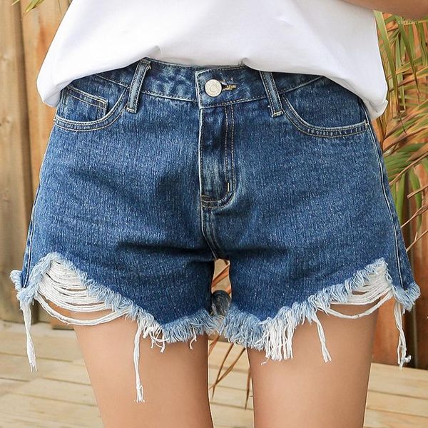 

2020 european style ladies shorts fashion wear fringe denim shorts washed low waist summer denim1, Blue