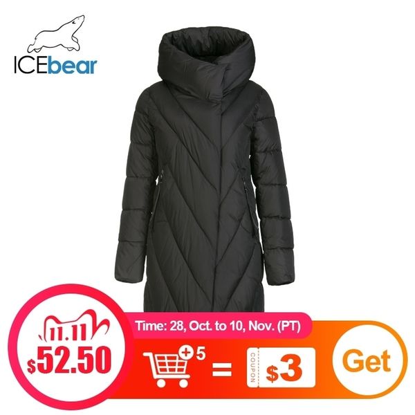 

icebear new winter long women's down jacket fashion warm women's parka brand women's clothing gwd19149i 201103, Black