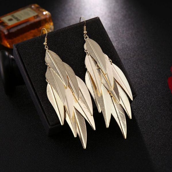 

dangle & chandelier women's layers leafs golden tassels long drop earrings for banquet party club classic modern stylish fashion jewelr, Silver