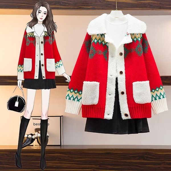 

women's tracksuits 2021 autumn winter fashion lapel suit high-end long-sleeved sweater jacket soat & short skirt s-xl, Gray