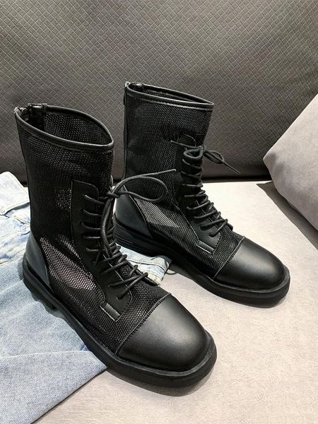 

women's shoes boots 2020 autumn new mesh breathable lace-up boots, Black