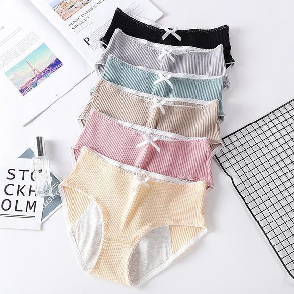 

japanese-style bow thread menstrual panties women's medium & high waist three layer leak-proof breathable menstrual period women1, Black;pink