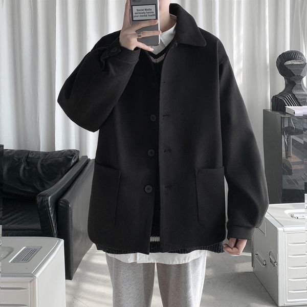 

2021 new autumn new arrivals wind short black woolen cardigan male fashion o0k7
