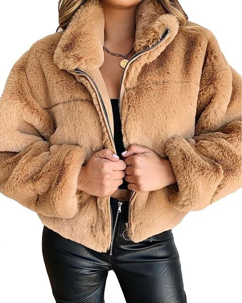 

women's wool & blends coat women winter jacket 2021 fashion plush short zipper female warm, Black
