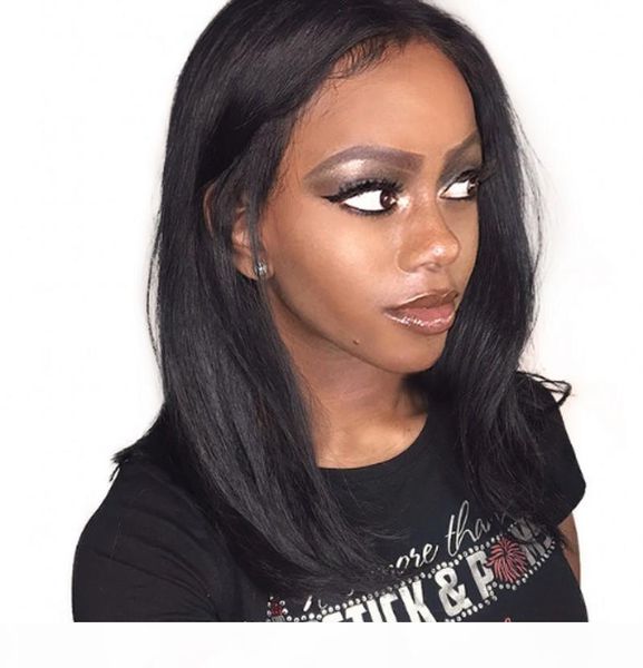 

full lace human hair wigs short lace front bob wigs indian straight virgin hair wigs with baby hair bleached knots, Black;brown