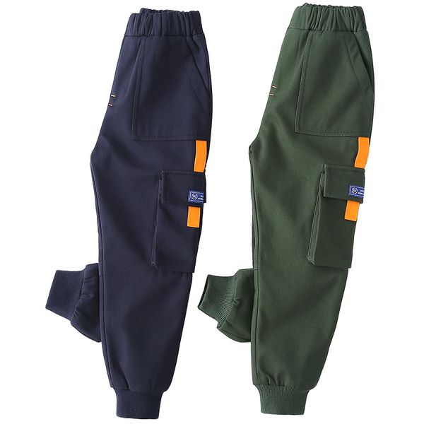 

Children's plus velvet pants boys casual worwable pants winter clothing Chinese big children Korean version of spring and autumn buck pants, Blue
