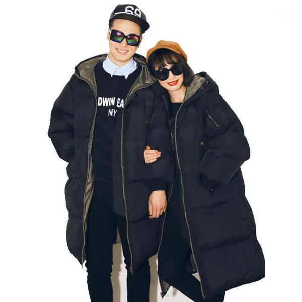 

new winter casual loose jacket men's long cap cotton jacket men's thermal overcoat in 20201, Black