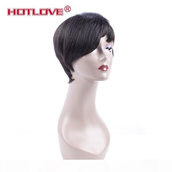 

ove none lace short bob human hair wigs for black women with baby hair brazilian natural wave virgin remy hair wigs 10 inch, Black;brown
