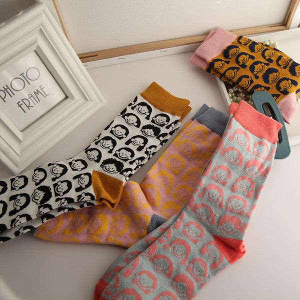 

socks & hosiery women funny cute girl pattern harajuku happy korea japanese fashion cotton kawaii creative long casual street, Black;white