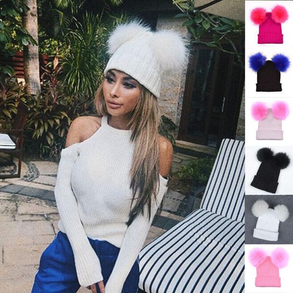 

braided crochet wool knit beanie beret ski ball cap baggy womens winter warm hat, Blue;gray