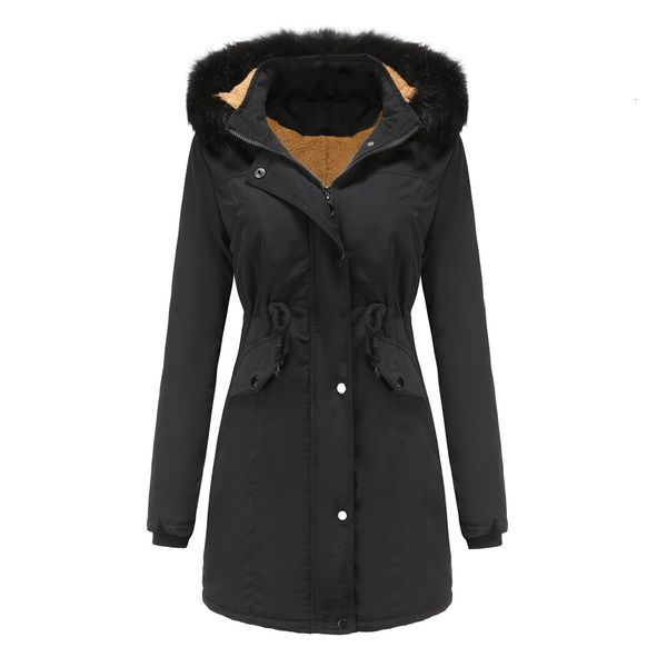 

2021 autumn/winter new female plus-velvet cotton women's clothing removable hat big fur collar jacket o9m5, Black