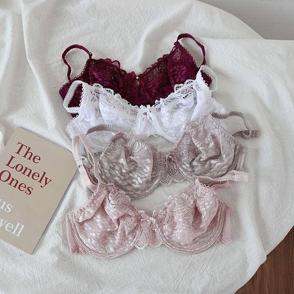 

fall in love with such a feeling ~ fried soft lace spinning large size female underwear ultra thin cotton steel ring bra, Red;black