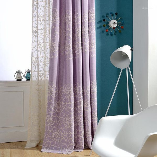 

simple cotton and linen embroidered yarn embroidered rose blackout curtains for living room bedroom curtains fashion voile1