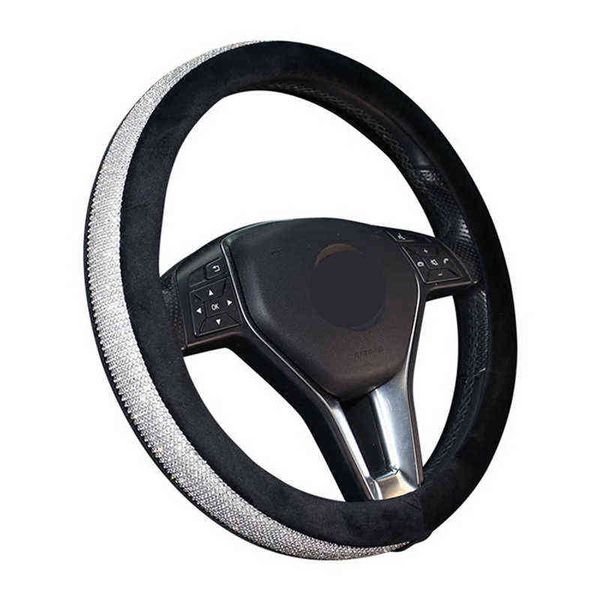 Tampa de volante de 38 cm de pelúcia para meninas Cubre Volante Car Mujer Rhinestone Acessórios Interior Mulher Women Wheel Tampa J220808