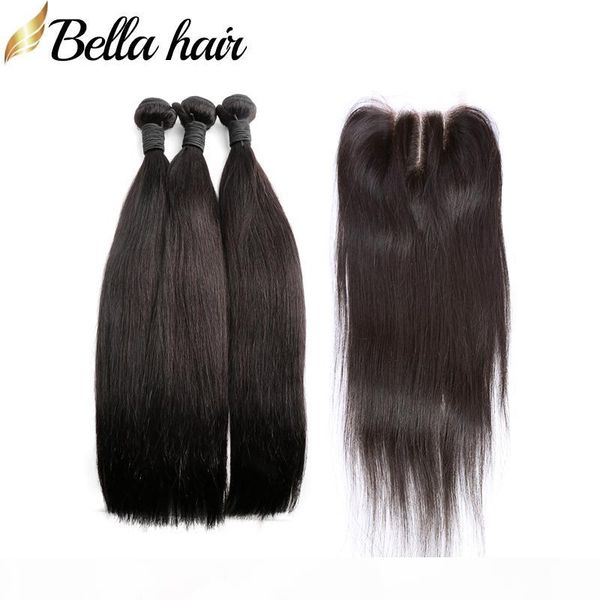 

straight peruvian virgin hair bundles with closure 3 part 4x4 lace closure unprocessed human hair weft extensions 8a bellahair, Black