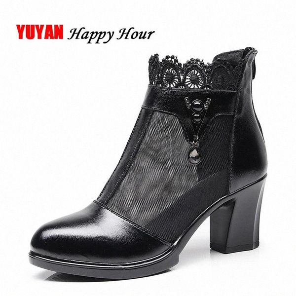 

new 2019 summer shoes women high heels brand genuine leather lace quality heeled shoes women's pumps zh2803 #9r2b, Black