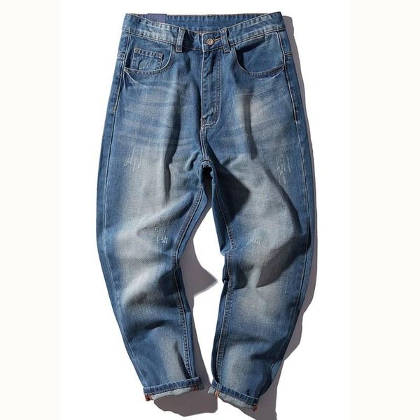 

2020 fashion jeans men patchwork ripped boys loose casual holes ankle-length harem pants jeans trousers large size 28-42, Blue