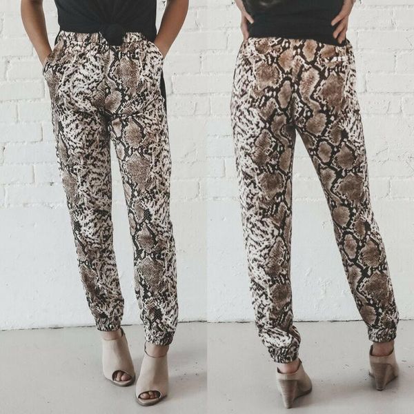 

2020 spring women snake print high waist casual trousers pocket track pants sweatpants lady elastic long pants1, Black;white