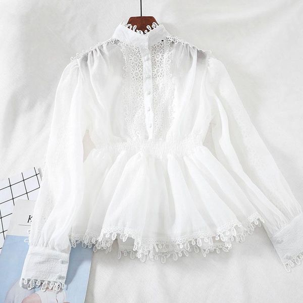 

women blouses and korean long sleeve patchwork lace shirts white blouse hollow tunic shirt ladies chic blusas