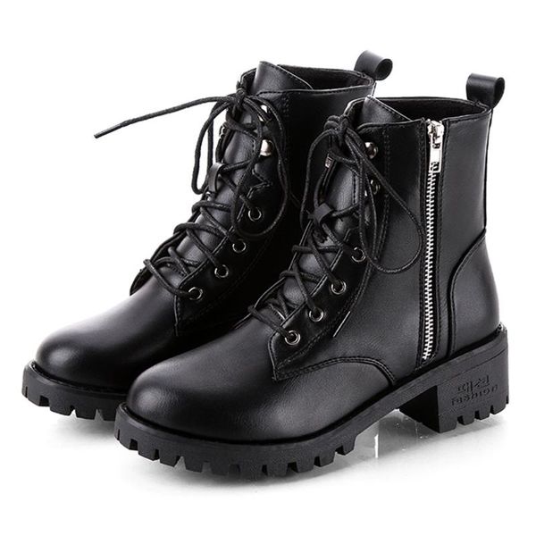 

boots women's vintage leather ankle short cowboy motorcycle ladiesgoth style shoes for autumn g7, Black