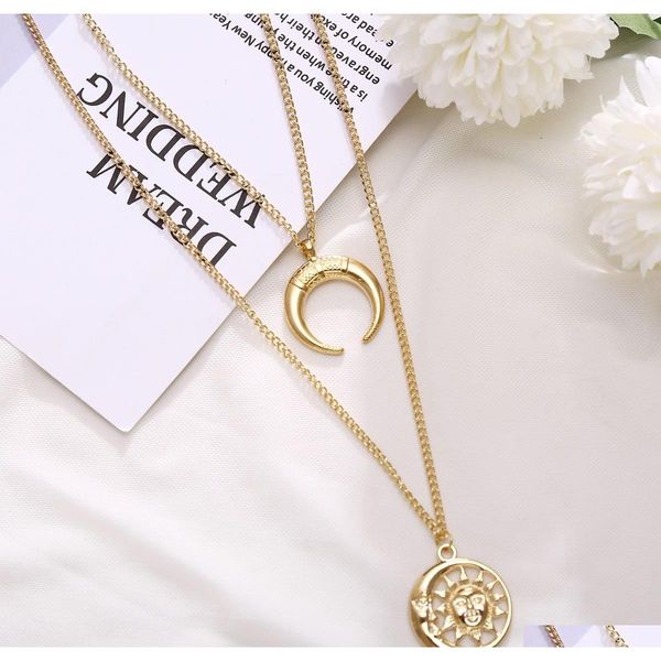

s1529 fashion jewelry double layer necklace solar goddess necklace moon pen sqcolh new_dhbest, Silver