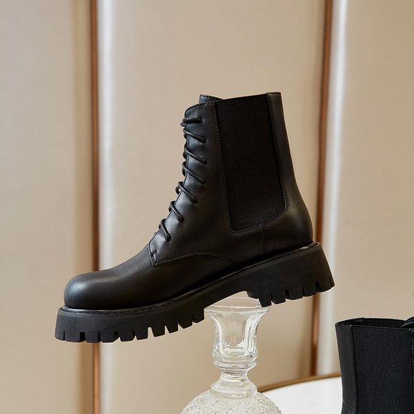 

sklfgxzy black riding boots genuine leather female boots round head women's head layer cowhide women's shoes size 34-40